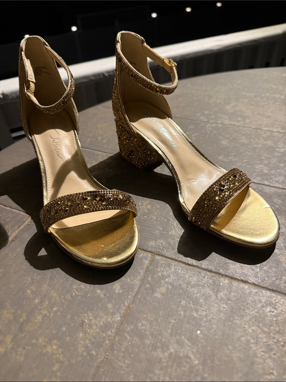 Betsey Johnson Gold Glitter Block Heel Ankle-Strap Sandals